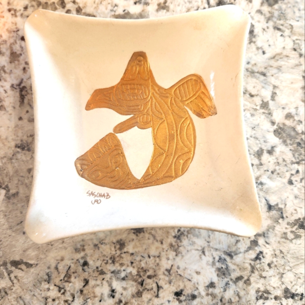 Gold Fish Design Ceramic Dish. Vintage